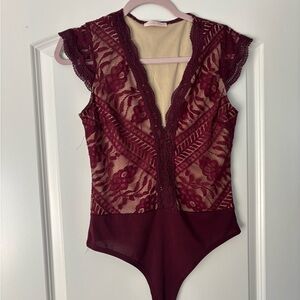 NWOT Elegant Burgundy Lace Bodysuit